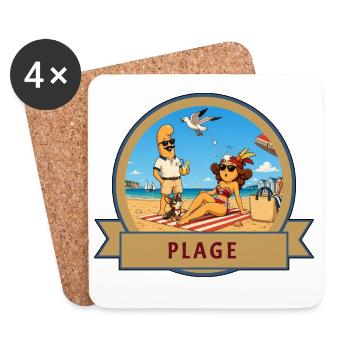 Kek & Ina à la plage - gag de la vie - Dessous de verre (lot de 4) - blanc - Devant