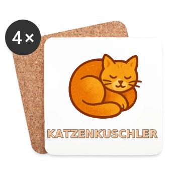 Katzenkuschler - Kuschelkatze Motiv - Untersetzer (4er-Set) - Weiß - Vorne