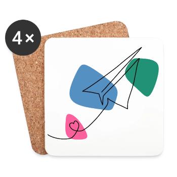 Line Art Paper Airplane with Color Background - Coasters (set of 4) - white - Front
