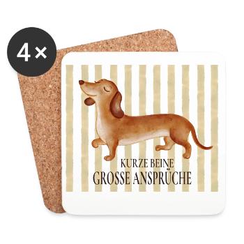 Kurze Beine, große Ansprüche – Lustiger Dackel - Untersetzer (4er-Set) - Weiß - Vorne