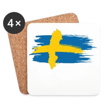 Sweden – Blue Yellow Map Brush Design - Coasters (set of 4) - white - Front