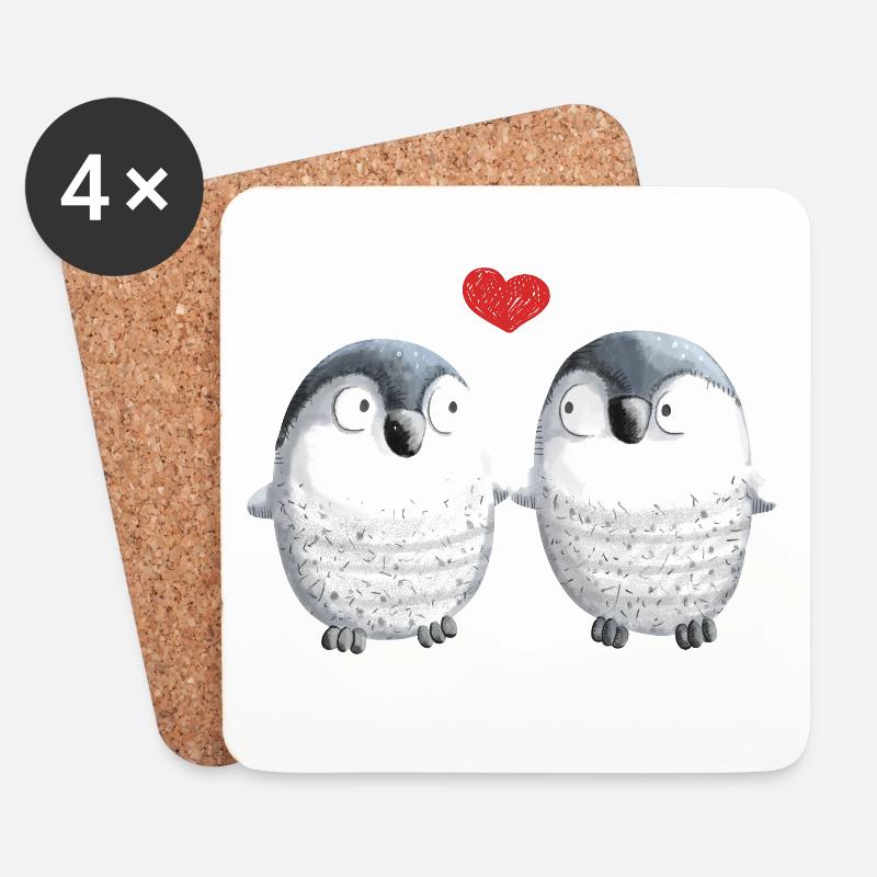 Pinguine in Love - Pinguin - Vogel - Liebe - Herz - Untersetzer (4er-Set) - Weiß