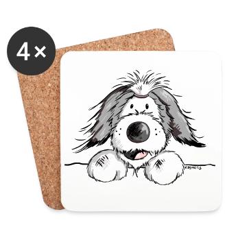 Happy Bearded Collie - Coasters (set of 4) - white - Front