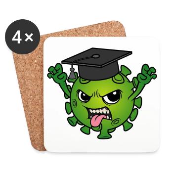 Mascotte de remise des diplômes Corona virus Chapeau de médecin Devise - Dessous de verre (lot de 4) - blanc - Devant