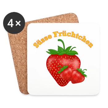 Süsse Früchtchen, Erdbeeren - Untersetzer (4er-Set) - Weiß - Vorne