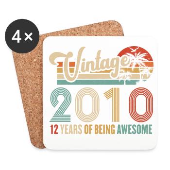 Vintage 2010 Anniversary 12 years to be Awesome - Coasters (set of 4) - white - Front