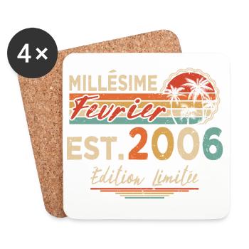 Millésime Né(e) Février 2006 Cadeau Anniversaire - Dessous de verre (lot de 4) - blanc - Devant