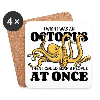 Octopus - slap 8 people at once - saying - Coasters (set of 4) - white - Front