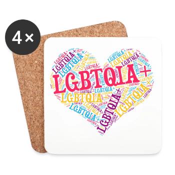 LGBTQIA+ Heart Word Cloud Lgbt Gay Pride T-Shirt - Dessous de verre (lot de 4) - blanc - Devant