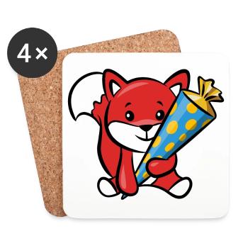 Schlauer Fuchs mit Zuckertüte - Untersetzer (4er-Set) - Weiß - Vorne