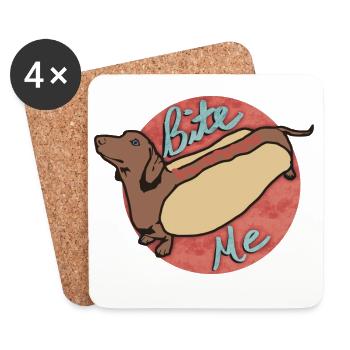 Dachshund Hot Dog Cartoon Design - Coasters (set of 4) - white - Front