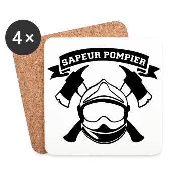 Sapeur Pompier Casque Hache Fanion - Dessous de verre (lot de 4) - blanc - Devant