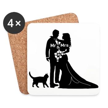 Newlyweds with cat wedding marry bachelor - Coasters (set of 4) - white - Front
