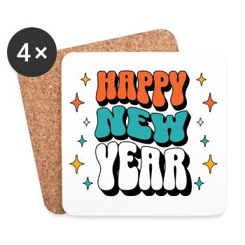 Bonne Année 2024 Réveillon du Nouvel An Célébration de la fête du Nouvel An - Dessous de verre (lot de 4) - blanc - Devant