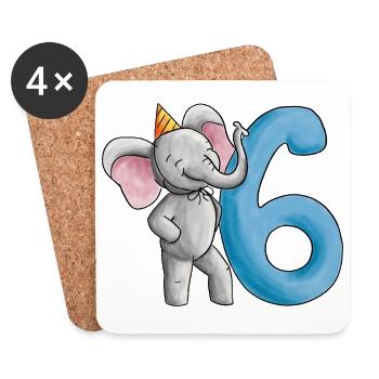 6e anniversaire éléphant - Dessous de verre (lot de 4) - blanc - Devant