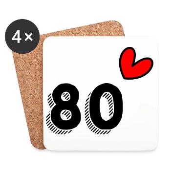 80. 80 ANS. 80e ANNIVERSAIRE. ANNIVERSAIRE 80 ANS. - Dessous de verre (lot de 4) - blanc - Devant