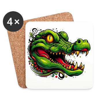 Alligator-Krokodil - Untersetzer (4er-Set) - Weiß - Vorne