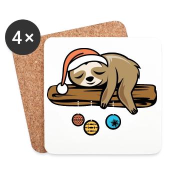 paresseux Père Noël arbre de Noël dessin animé - Dessous de verre (lot de 4) - blanc - Devant