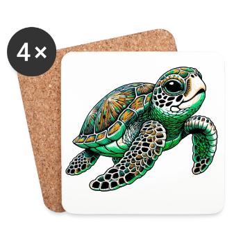 Schildkröte - Untersetzer (4er-Set) - Weiß - Vorne