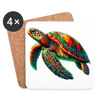 Tortue marine - Dessous de verre (lot de 4) - blanc - Devant