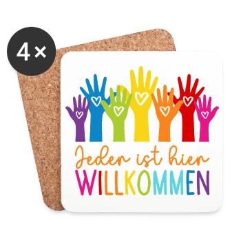 Everyone is welcome here - Coasters (set of 4) - white - Front