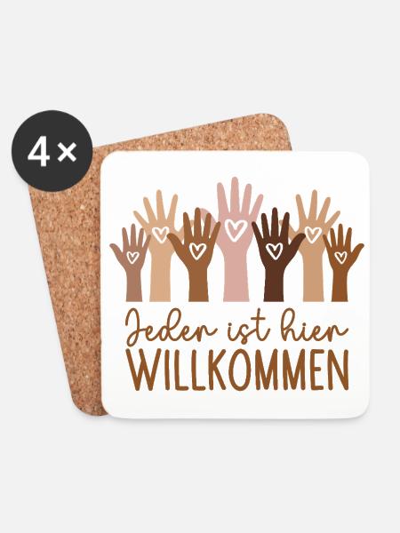 Jeder ist hier willkommen - Untersetzer (4er-Set) - Weiß