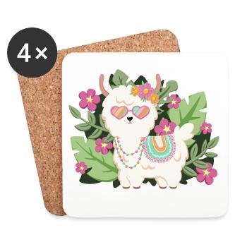 Llama with sunglasses with leaves and flowers - Coasters (set of 4) - white - Front