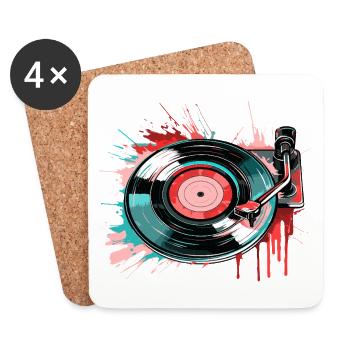 Disque Vinyle Disque LP Platine Vinyle Rétro - Dessous de verre (lot de 4) - blanc - Devant