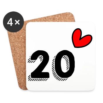 20. 20 ANS. 20e ANNIVERSAIRE. ANNIVERSAIRE 20 ANS. - Dessous de verre (lot de 4) - blanc - Devant