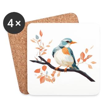 Königsfeder Eisvogel auf Ast - Untersetzer (4er-Set) - Weiß - Vorne
