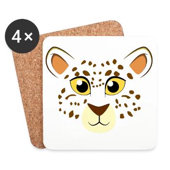Cute Cartoon Leopard Face Big Cat Animal Wildlife - Coasters (set of 4) - white - Front