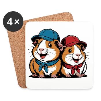 Cute Guinea Pig Friends – Funny Animal Motif - Coasters (set of 4) - white - Front
