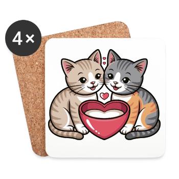 Katzenherz Zweisamkeit - Untersetzer (4er-Set) - Weiß - Vorne