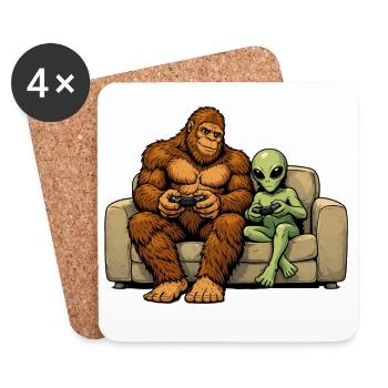 Bigfoot Alien Plays Video Game Gaming Sasquatch - Coasters (set of 4) - white - Front