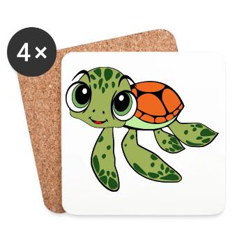 Cheerful Turtle Caricature - Coasters (set of 4) - white - Front