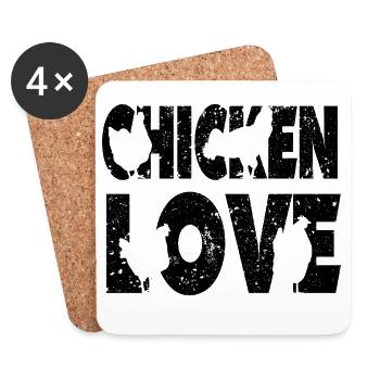 Fans de poulet - Coq - Coq - Poulet fleur - Bio - Dessous de verre (lot de 4) - blanc - Devant