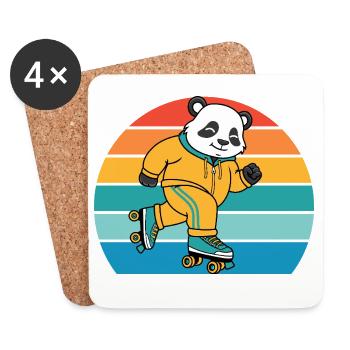 Retro-Panda auf Rollschuhen - Untersetzer (4er-Set) - Weiß - Vorne