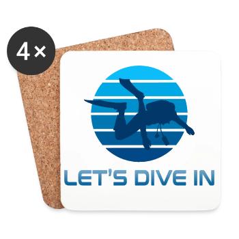 Diver Silhouette in Blue Stripes - Coasters (set of 4) - white - Front