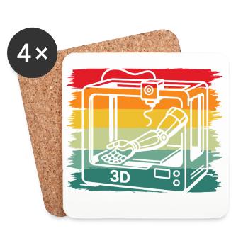 Retro Vintage 3D Drucker Roboterarm Maker - Untersetzer (4er-Set) - Weiß - Vorne