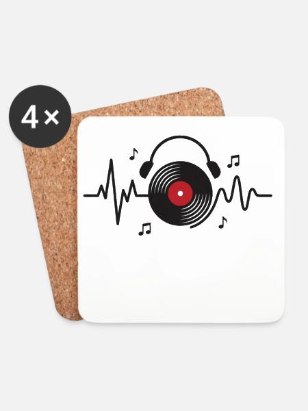 Vinylplatten Herzschlagmusik - Untersetzer (4er-Set) - Weiß