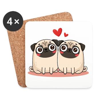Mopspaar Mops - Untersetzer (4er-Set) - Weiß - Vorne