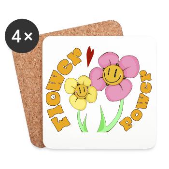 Flower Power Smile Pop Art - Untersetzer (4er-Set) - Weiß - Vorne