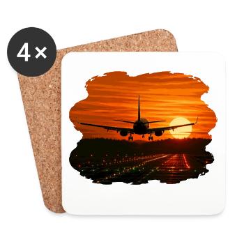 Flugzeuglandung bei Sonnenuntergang - Untersetzer (4er-Set) - Weiß - Vorne