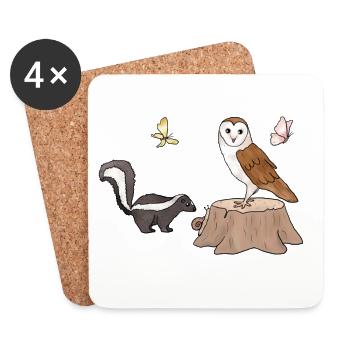 Skunk und Eule.png - Untersetzer (4er-Set) - Weiß - Vorne
