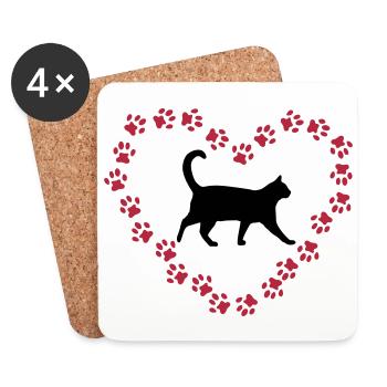 Cat & Heart made of cat paws - Coasters (set of 4) - white - Front