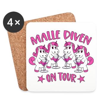 Malle Diven On Tour Mallorca Sprüche Einhorn Party - Untersetzer (4er-Set) - Weiß - Vorne