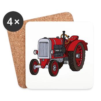Roter Trecker - Untersetzer (4er-Set) - Weiß - Vorne