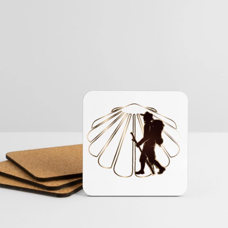 A pilgrim on a pilgrimage path with scallops Coasters (set of 4)