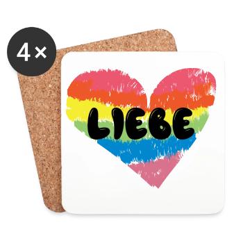 Lgbt Spruch Liebe Herz Beziehung Regenbogen - Untersetzer (4er-Set) - Weiß - Vorne