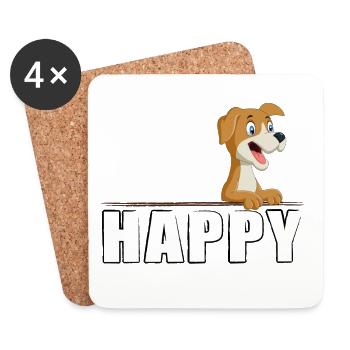 Dog Hund Hündchen HAPPY - Untersetzer (4er-Set) - Weiß - Vorne